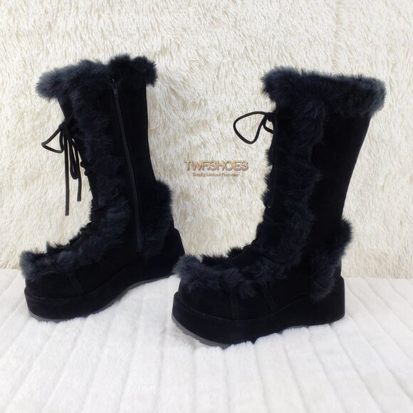 Cub 311 Platform Furry Mammoth Stomper Knee Boots - Picture 1 of 11
